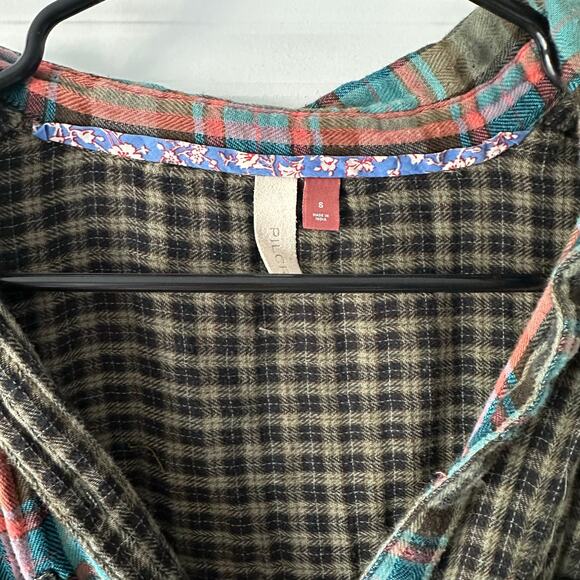 Anthropologie Pilcro Shirt Green Plaid Patchwork Button Up Long Sleeve - Small - Picture 4 of 5